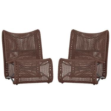 Imagem de 2 Cadeiras Poltronas Texas Corda Náutica Varanda Jardim Marrom
