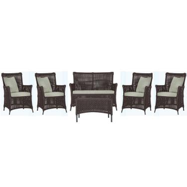 Imagem de Jogo Sofá 4 Poltronas E Mesa Igapó Preta E3 Trama Original Marrom