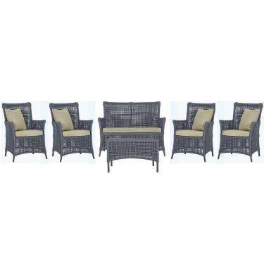 Imagem de Jogo Sofá 4 Poltronas E Mesa Igapó Marrom E7 Trama Original Prata