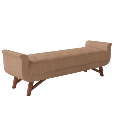 Imagem de Puff Recamier Decorativo Com Pés Em Madeira 160cm Itália P05 Bouclê Bege