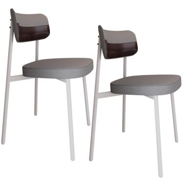 Imagem de Kit 02 Cadeiras Estofada Para Sala De Jantar Astrid Branco C01 Linho Cinza Courino Café - Lyam Decor