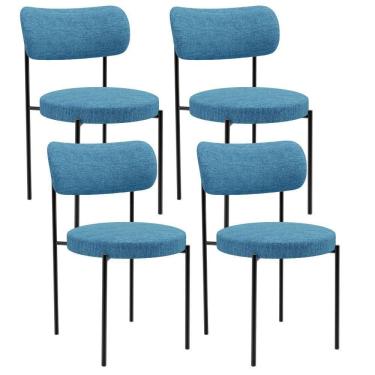 Imagem de Kit 04 Cadeiras Estofadas Para Sala De Jantar Louise L02 Linho Azul - Lyam Decor