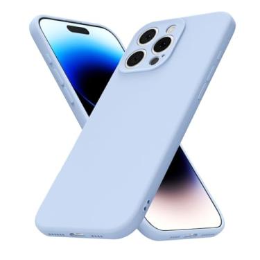 Imagem de uvcoat Capa de silicone para iPhone 14 Pro, capa fina de gel de borracha macia para mulheres e meninas, linda capa de telefone TPU fosco com proteção total da câmera, design simples minimalista, azul
