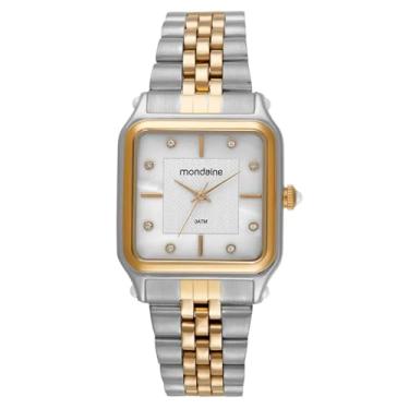 Imagem de Relógio Feminino Mondaine 32843LPMVBE2 Quadrado Cristais Prata e Dourado Original