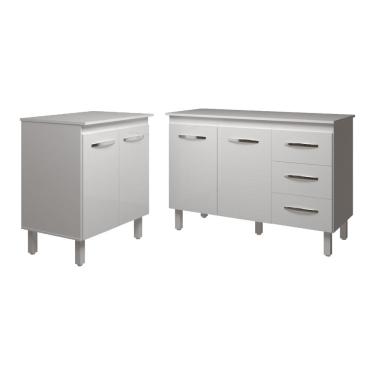 Imagem de Balcão Para Microondas ou Forno Branco e Armário Bruna 118 cm Cozinha Gabinete Branco com Tampo Tampão Branco