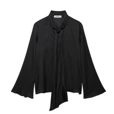 Imagem de Blusa Feminina De Moda Com Decoração De Laço Em Cor Sólida, Gola Redon