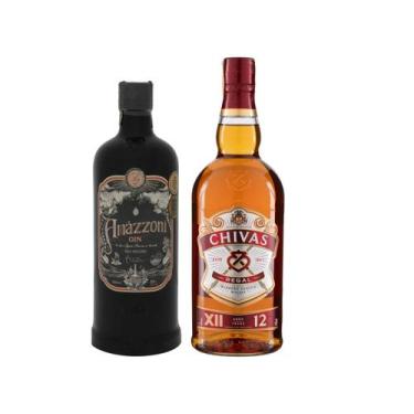 Imagem de Kit Whisky Blended Escocês Chivas Regal 12 anos  - 1L + Gin Amázzoni R