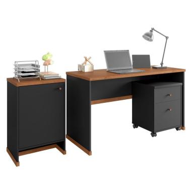 Imagem de Conjunto Escritório 3 Peças - Mesa Gaveteiro E Balcão Verben - Preto/ Preto/