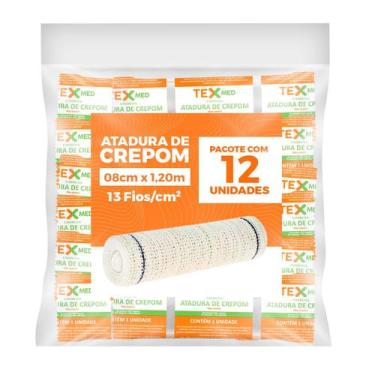 Imagem de Atadura Crepom Faixa Bandagem Elástica 08cmx1.2m Kit 12 Un - TEXMED