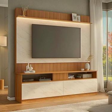Imagem de Rack com Painel Ripado para Tv 70 Polegadas 172cmx182cm Rio Branco - M