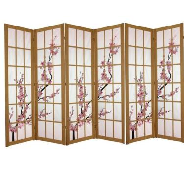 Imagem de 6 Biombo Oriental Japonês Sakura Sanfonado Com Dobradiças Folha Painel