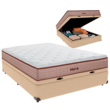 Imagem de Cama Box Baú Casal e Colchão Hera Molas Ensacadas Colchobel Ocre