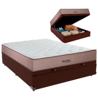 Imagem de Cama Box Baú Casal e Colchão Hermes Molas Ensacadas Colchobel Marrom