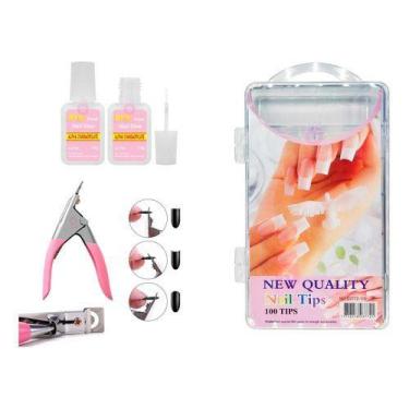 Imagem de Kit Tips Cortador De Tips 2 Colas Com Pincel Manicure Unhas - oem