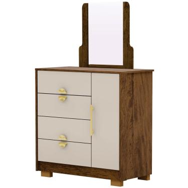Imagem de Cômoda Sapateira Com Espelho Para Quarto 1 Porta 4 Gavetas Paraty V01 Imbuia Fendi - Lyam Decor