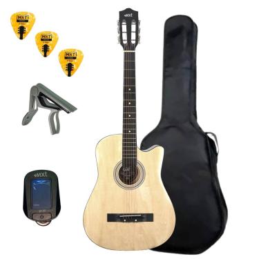 Imagem de Kit Violão Acústico Mxt 38A NTC Aço Cutway C/Capa + Afinador Capotraste e Palheta