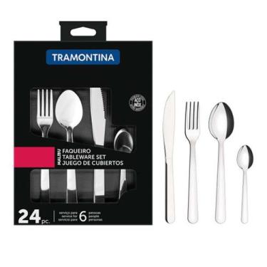 Imagem de Jogo de Talheres Mesa Faqueiro Malibu 24 Peças Tramontina em Aço Inox 