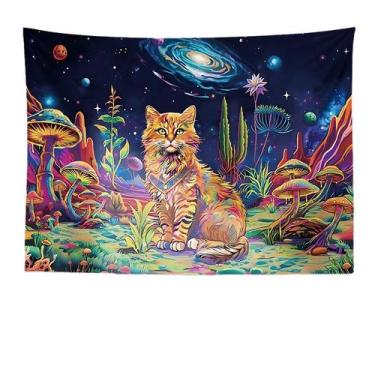 Imagem de Microtecido de parede Tapeçaria Planet Cat 150x130cm para quarto - yiw