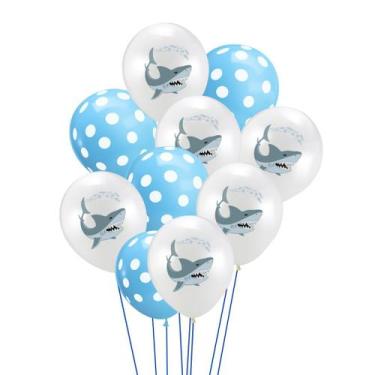 Imagem de Kit de balões Angry Shark, 10 peças de látex azul de 30 cm para festa 