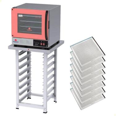 Imagem de Kit Forno Turbo Elétrico Progás Plus Digital 220V Com Mesa PRP-004 E 8 Bandejas Imeca