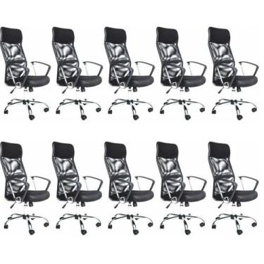 Imagem de Kit 10 Cadeiras de Escritorio Presidente Tela Mesh Comfort - Espresso 