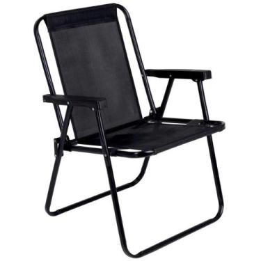 Imagem de Cadeira de Praia Alta 38cm 100kg Aço Dobrável Preta MOR