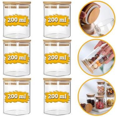 Imagem de Kit 6 Potes Herméticos de Vidro com Tampa de Bambu 200ml para Temperos