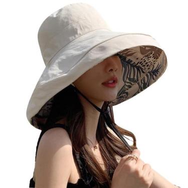 Imagem de Chapéu de sol HUAMULAN feminino com aba larga e proteção UV reversível
