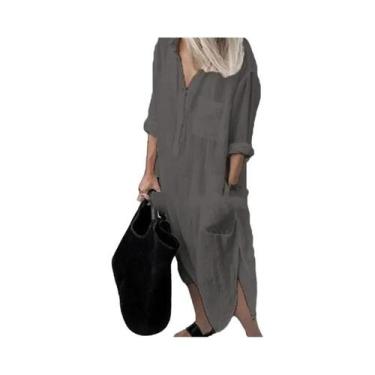 Imagem de Vestido Feminino Casual De Verão Em Algodão E Linho, Elegante, Cor Sól