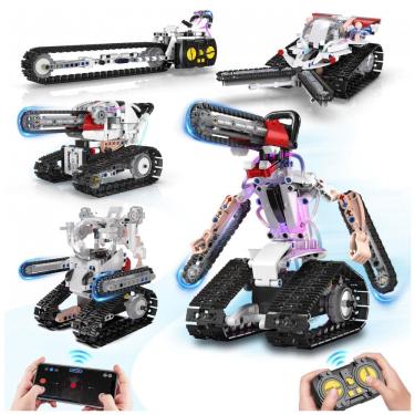 Imagem de Kit Educativo de Engenharia Azul e Branco – 5-em-1 STEM RC Robot Building Kit com 419 P...