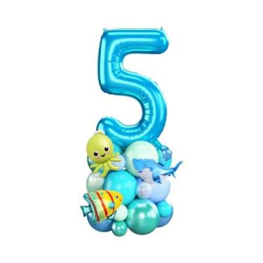 Imagem de Balões De Números Marinhos De 40 Polegadas, Decorações Para Festa De A