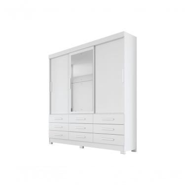 Imagem de Guarda Roupa Solteiro Com Espelho 3 Portas 9 Gavetas - Buriti-branco - Móveis Novo Horizonte