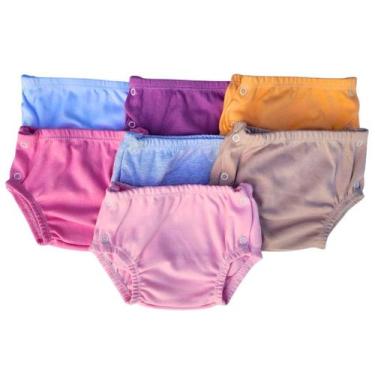 Imagem de Kit 5 Tapa Fralda Shorts Bebe Menino Menina Liso com botão Algodão - M
