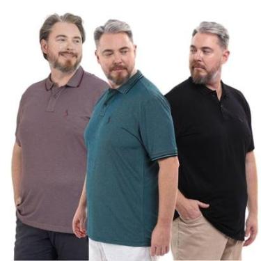 Imagem de Kit 3 Camisa Polo Plus Masculina Piquet Dia a Dia-Masculino