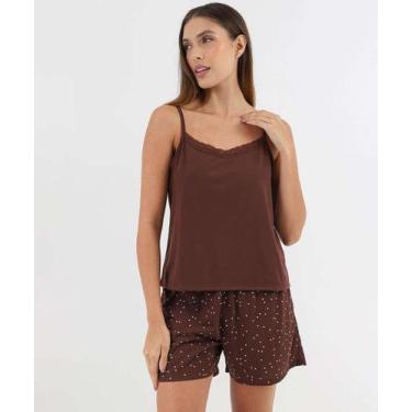 Imagem de Pijama Feminino Estampa Poá Alças Finas Marisa Marrom-67065, Marrom, P