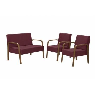 Imagem de Conjunto Poltrona Jade Braço Madeira Suede Bordô - D SALLA