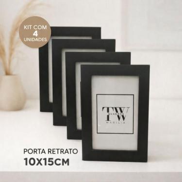 Imagem de Kit 4 Porta-Retratos Madeira com Vidro 10x15cm Cor:Preto - TW Quadros 
