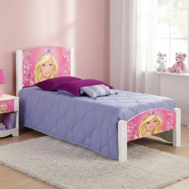 Imagem de Cama Solteiro Infantil Com Grade De Proteção Adesivada Para Criança - Barbie Branco