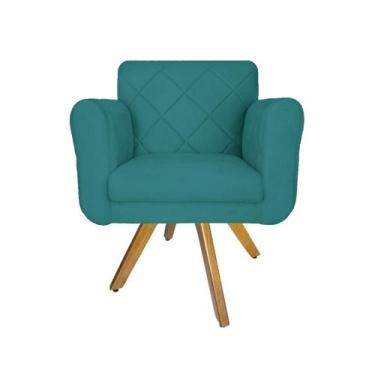 Imagem de Poltrona Estofada Com Base Giratória De Madeira Sala Isabella Suede Az