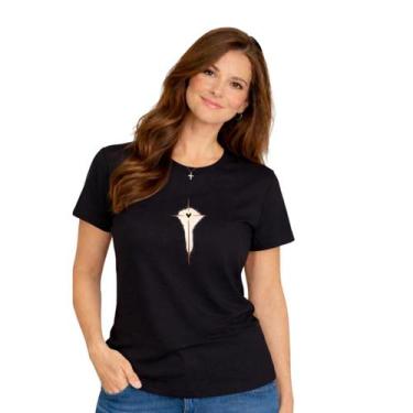 Imagem de Baby Look Feminina 100% Algodão Católica Estampa em DTF Cruz e Coração
