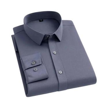 Imagem de Camisa Social Masculina De Manga Longa Elástica 55-105KG, Não Amassa, 