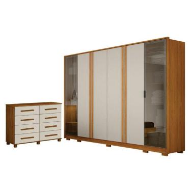 Imagem de Guarda Roupa Casal Prime 6 Portas Com Cômoda San Marino 8 Gavetas Cinamomo Off White -...