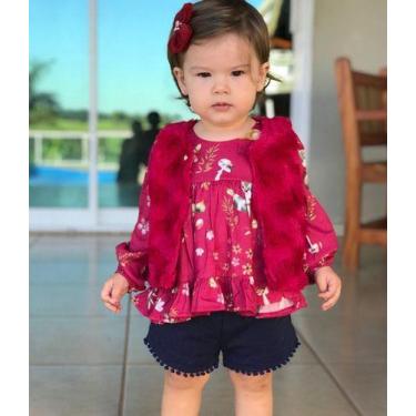 Imagem de Conjunto Paraiso Menina 3 Peças Infantil 1 2 3 4 Luxo 8140, TAM 3 ANOS