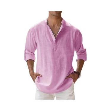 Imagem de Camisas Henley Masculinas Leves de Algodão e Linho - Estilo Casual par