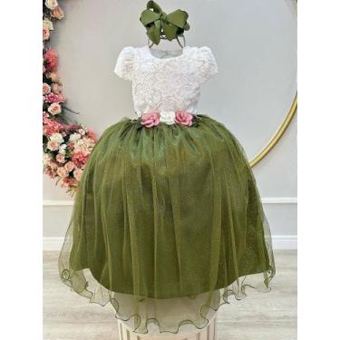 Imagem de Vestido Infantil Off White com Saia Verde Oliva para Daminha Longo - F