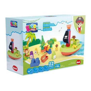 Imagem de Brinquedo Infantil Blocos De Montar 22 Peças Ilha Do Pirata Com Cartel