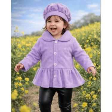 Imagem de Casaco Bebê Sobretudo Infantil Menina Soft Inverno com Boina Roupa Fri