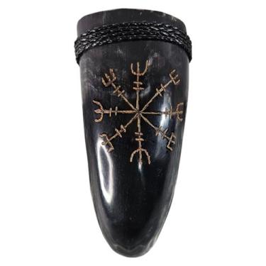 Imagem de Copo Chifre Viking Artesanal Símbolo Elmo Do Terror 400ml - Tenda Medi