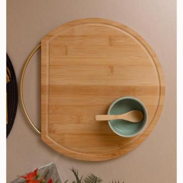 Imagem de Tábua Redonda com Alça Nature 33,5cm x 28,5cm x 1,5cm Bambu - Lyor