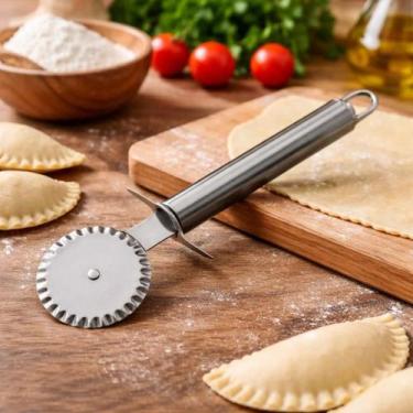 Imagem de Cortador Fechador de Pastel Pizzas Inox Carretilha Fecha Massas Pizza 